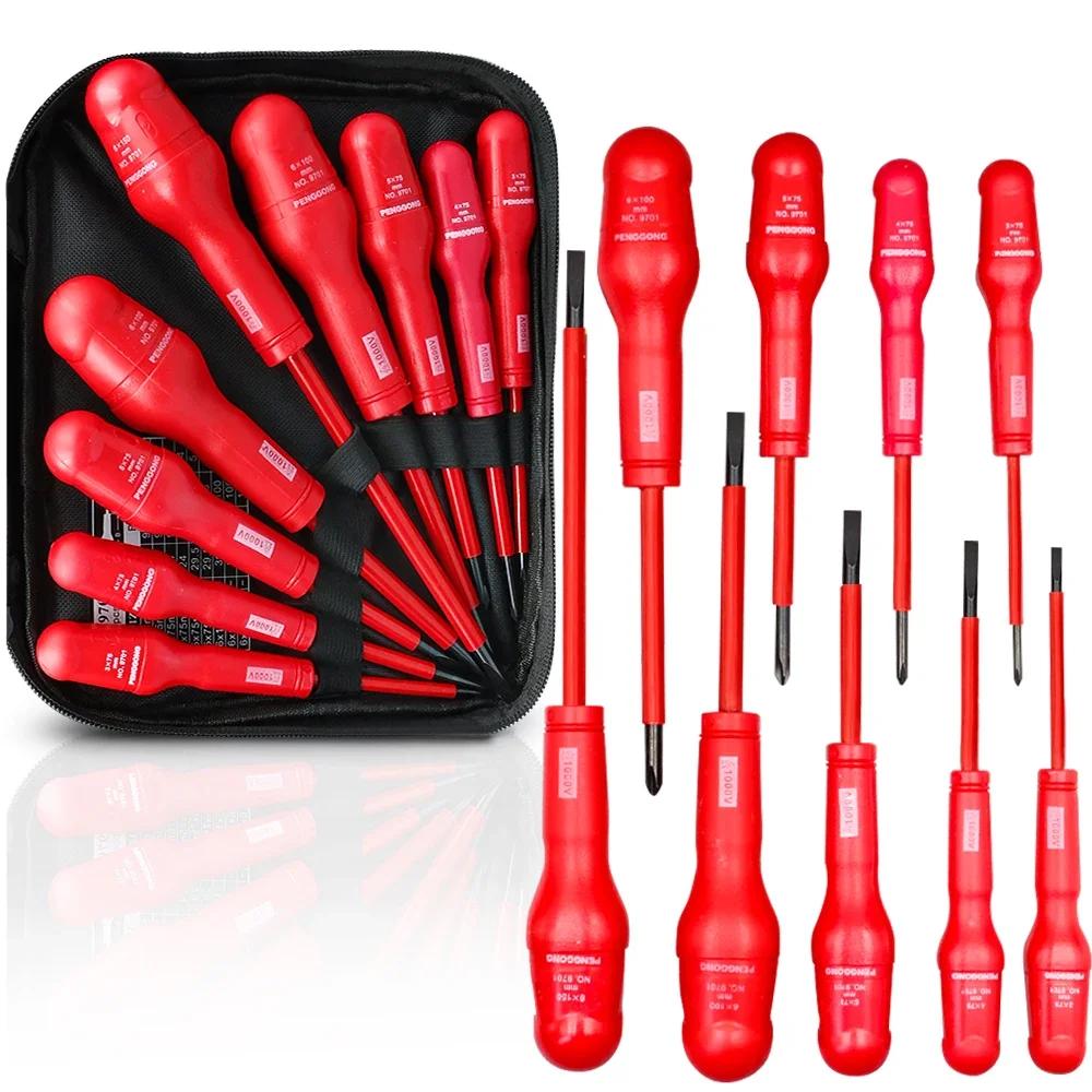 

Набор из 9 предметов, высокоточный электрик CR-V 1000 В, многофункциональный плоский крестообразный шлицевой магнитный изолированный ручной инструмент, 1 набор