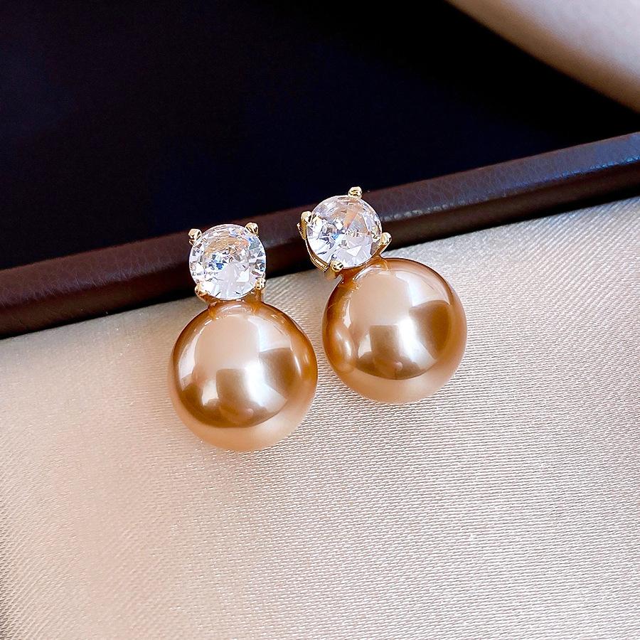 Silver Needle French Retro Simple Zircon Round Pearl Earrings Versatile Stud Earrings Women