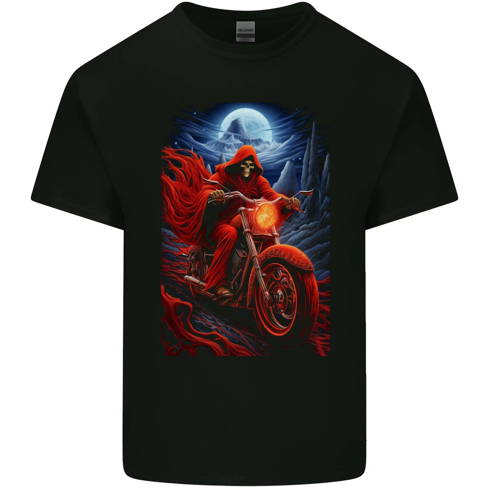 

Skull Biker Motorcycle Motorbike Grim Reaper 7 Kids T-Shirt Childrens 2XL