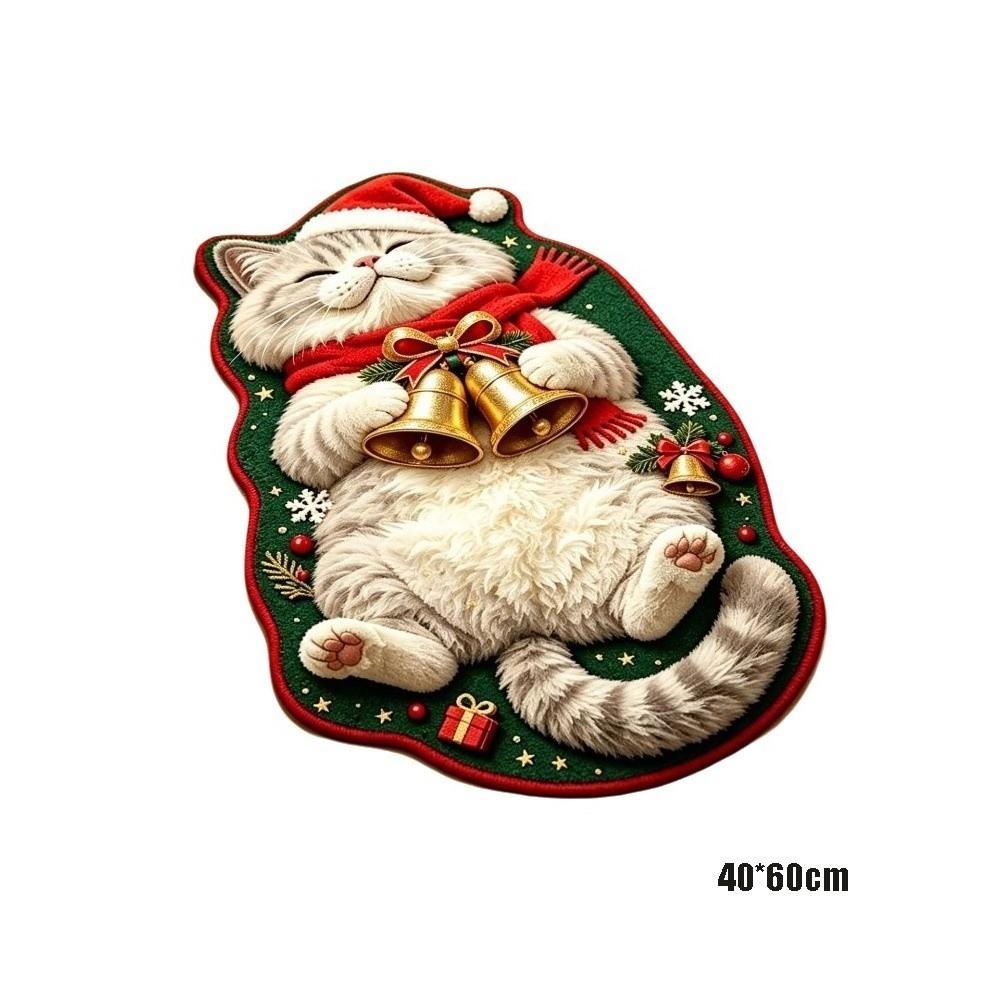 Christmas Theme Pattern Sleeping Cat Floor Mat Plush Cartoon Doormat Carpet for Living Room