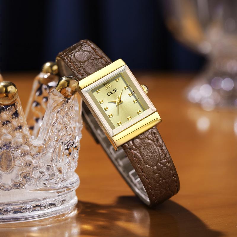 Retro Square Plate Women'S Watch Niche Pebble Pattern Strap Women'S Premium Waterproof Quartz Watch