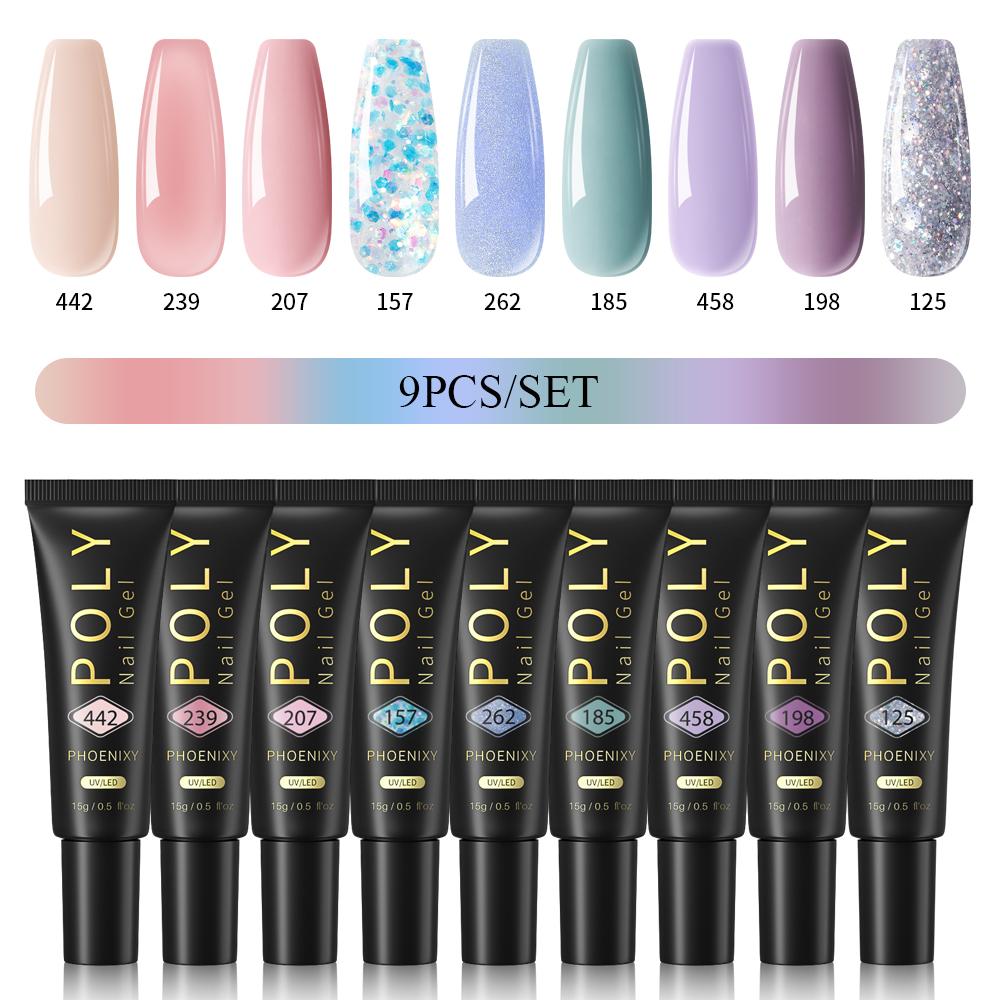 PHOENIXY Poly Nail Gel na prodloužení nehtů Rychlý stavební gel na prsty s 37 barvami Poly Nail Gel na prodloužení a akrylový gelový lak na nail Art