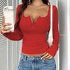 Lightweight Long Sleeve Shirt Women Tops Regular Fit V Neck Lace Stitching Office Wear Blouse Pullover Solid Color Autumn Winter Daily Dressy Top