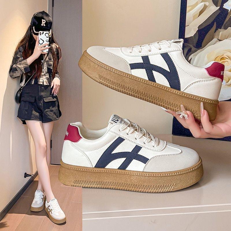 Student niche thick-soled German training shoes spring and summer new muffin sports shoes flat-soled retro board shoes 35 хаки