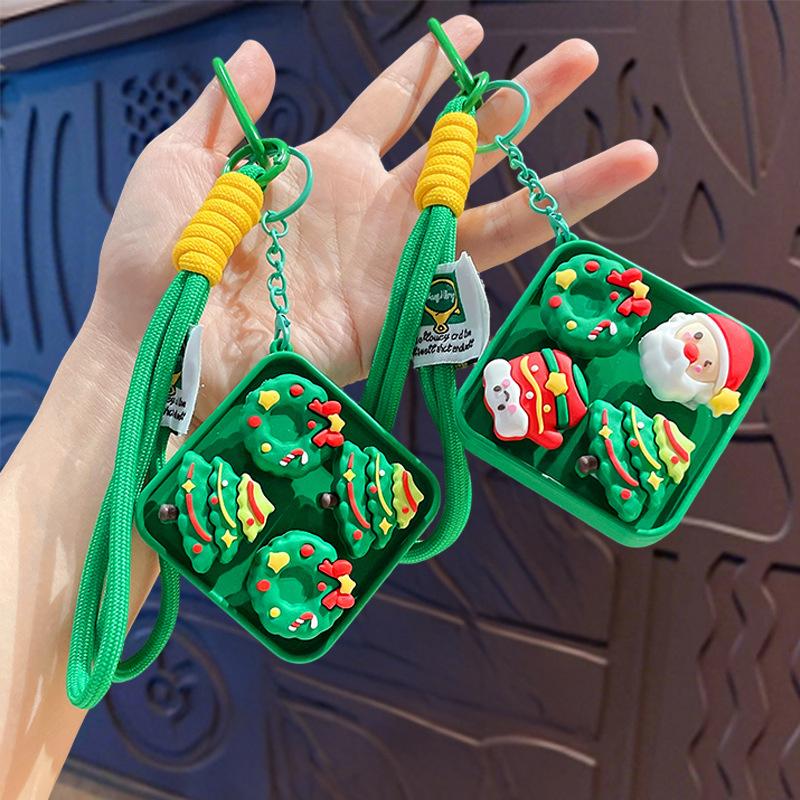 Cartoon Christmas Stress Relief Keyboard Keychain for Couples Bags Decorative Button Fidget Holiday Gift for Friends Family