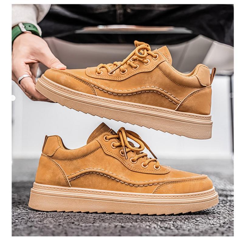 Spring Men Leather Casual Shoes Trendy Platform Sneakers High-quality Outdoors Walk Yellow Men Shoes  Hombre