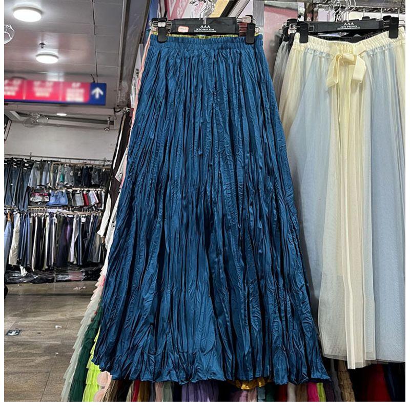 

Solid Color Elastic Waist Half Length Skirt Pure Color Elastic Waist Skirt Peacock Blue All yards