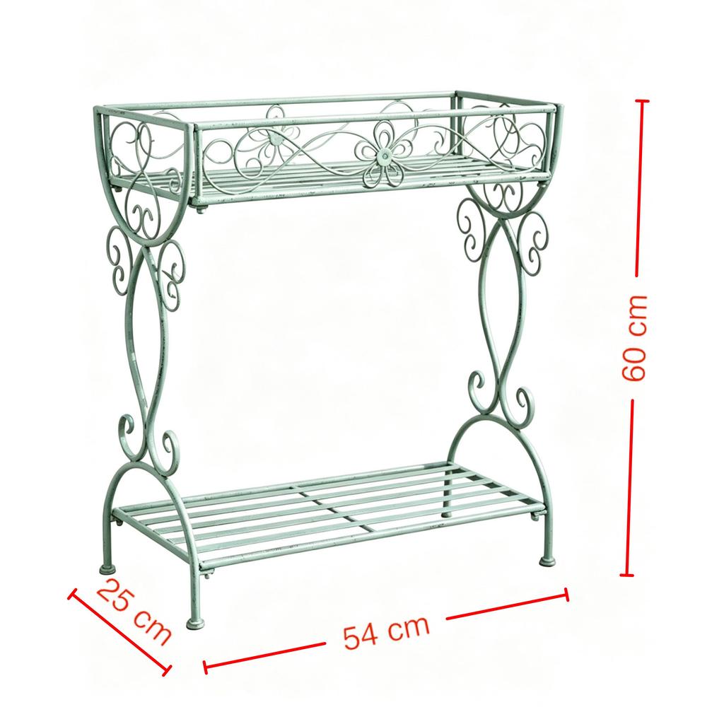 American Country Vintage Distressed Iron Rustic Two-Tier Plant Stand, Flower Pot Holder Shelf for Patio Balcony Garden Outdoor