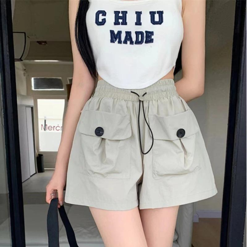 Women s Quick-Dry Cargo Shorts, Elastic Waist Drawstring Casual Shorts With Buttoned Pockets S абрикосовый