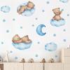 Cartoon Blue Teddy Bear Moon Wall Stickers For Kids Room Baby Nursery Decor Bedroom Wall Decals