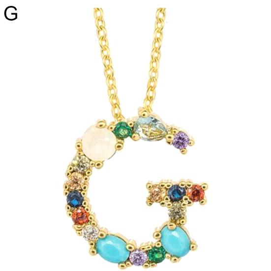 Women Cubic Zirconia Inlaid 26 English Letters Pendant Chain Necklace Jewelry