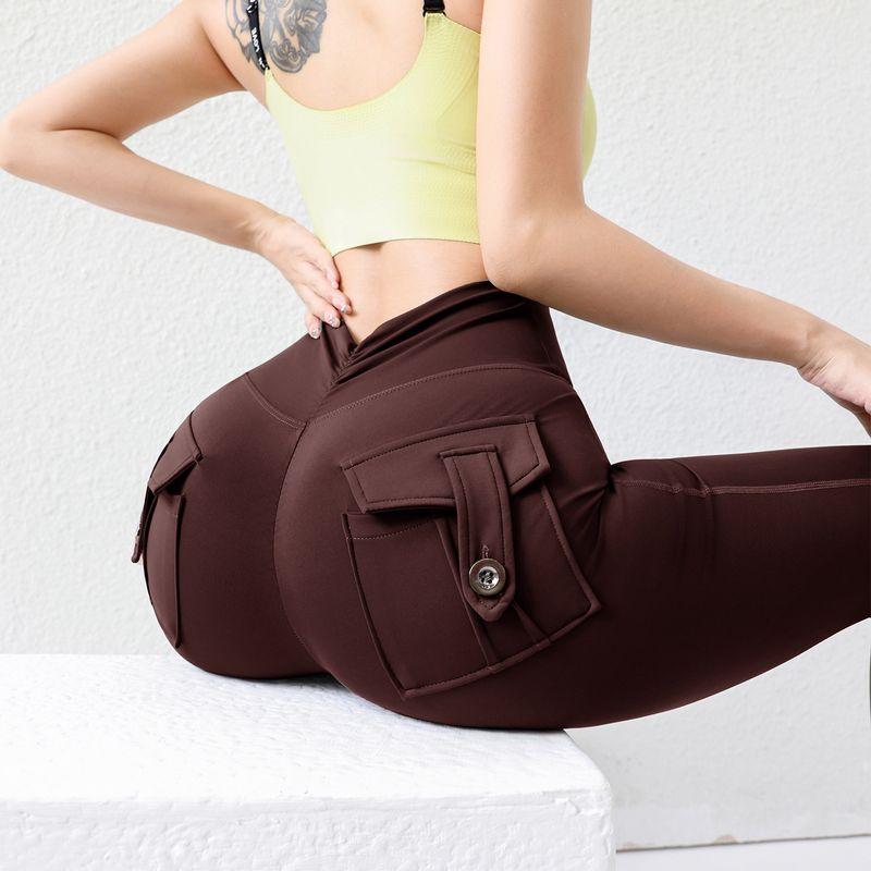 

Butt Yoga Pants for Women, Butt-Lifting Quick-Dry Fitness Pants, Training European and American Style Sports Long Pants, Cargo Pants, New Autumn Model Dark brown S