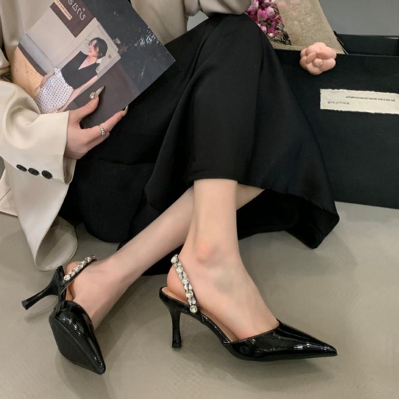 Fashion Luxury Rhinestone Slingback Pumps Women Fashion Pointy Toe Thin Heel Brand Designer Shoes Comfortable Elegant Party Dress Shoes