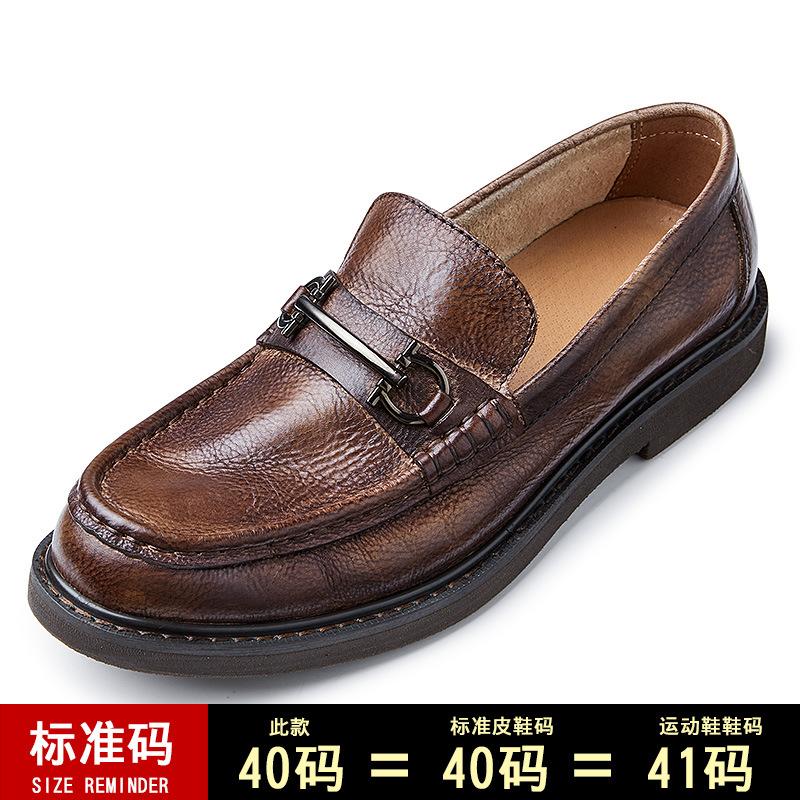 Soft Leather One-Pedal Men'S Shoes Genuine Leather Handmade British Breathable Casual Leather Shoes Men'S Business Beanie Loafers Men Lazy