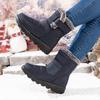 Women's 2025 Waterproof Rabbit Fur Snow Boots, European Size 45, with Widened Velcro Mid-Tube Design