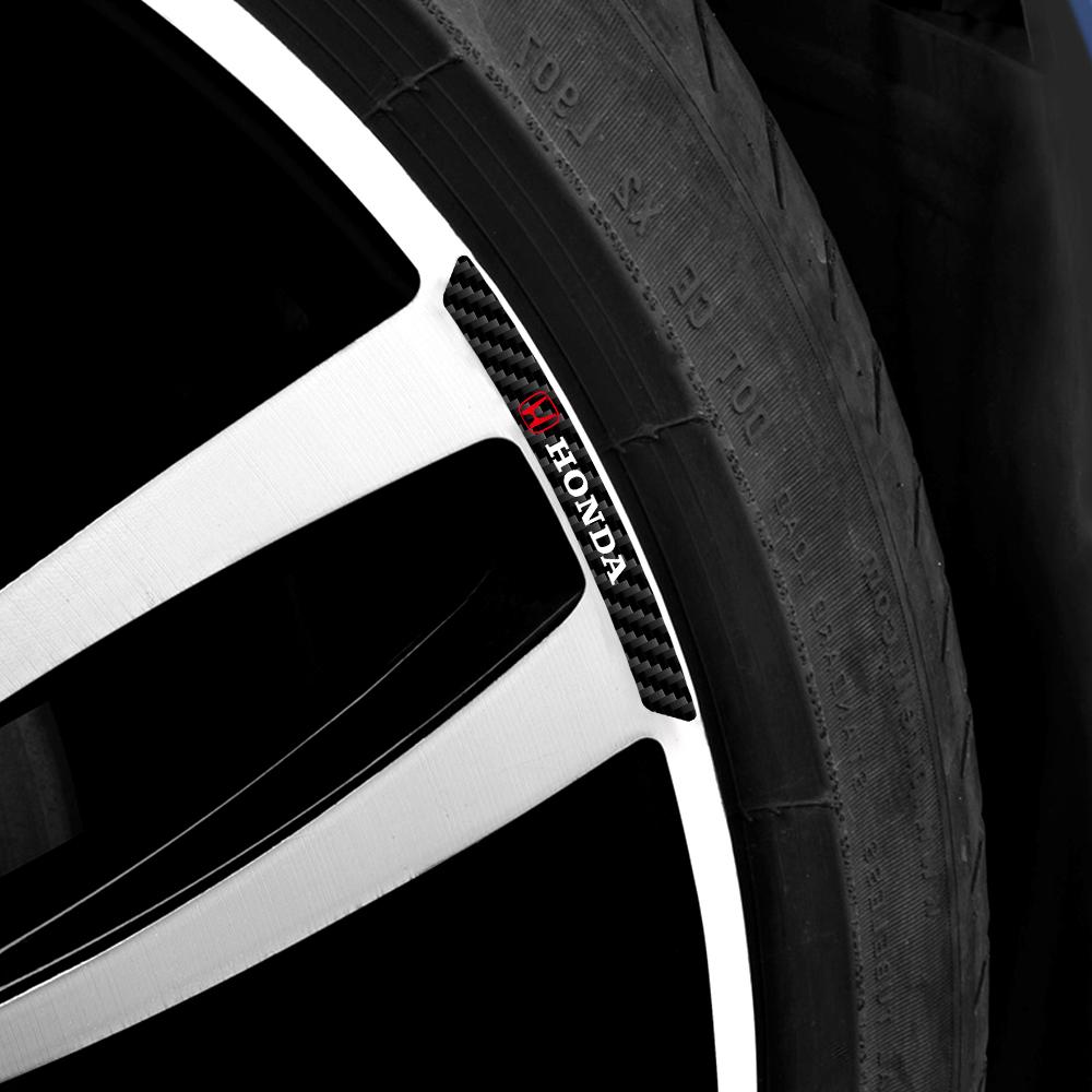 4pcs Carbon Fiber Car Badges Wheels Rims Sticker Auto Styling Decoration For Honda Fit Civic Jazz Accord CR-Z VTEC Vezel Insight