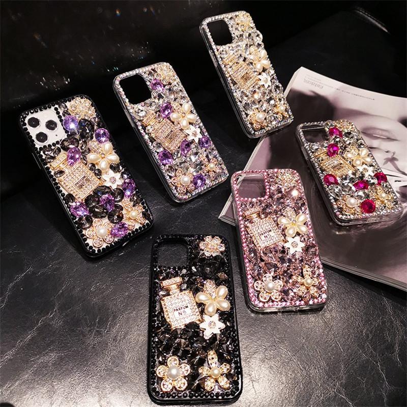 Diamond-Inlaid  for  IPhone 16 Creative IPhone 15 Pro Full Coverage Full Diamond Perfume Bottle Case