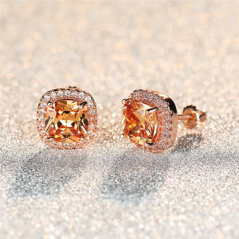 1 pereche de cercei tip prințesă de lux tăiat prințesă de culoare aur roz șampanie piatră cercei cu șuruburi cercei cu patru gheare bijuterii