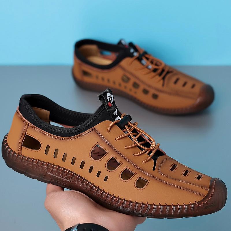 Hot Classic Summer Men Sandals Genuine Leather Soft Breathable Shoes Beach Roman Sandals Men Sandals Hand-stitched Casual Shoes