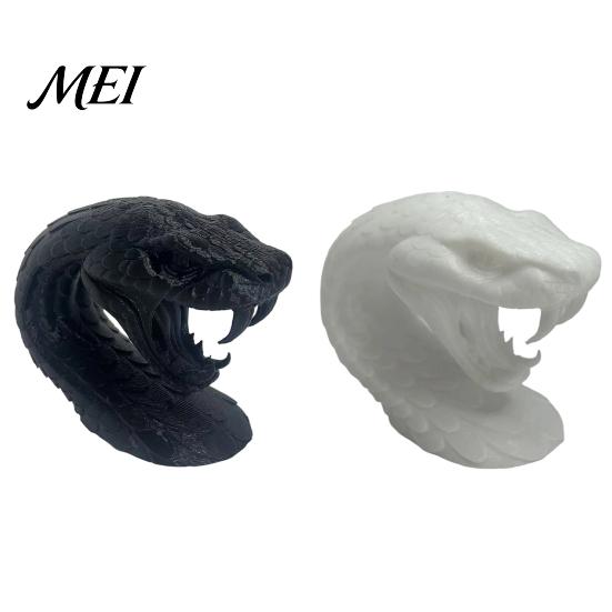 Black or White Decor 3D Printed Snake Head Ornament, Desk Sculpture with Sharp Teeth, Figurine Realistic Animal for Halloween Home Living Room