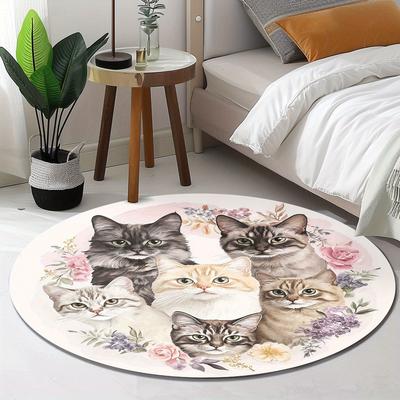 Kedi Tasarım Desen Yuvarlak Şekil Zemin Paspasları Mutfak Koridor Halı Yatak Odası Oturma Odası Yumuşak Halı Kaymaz Alan Halısı