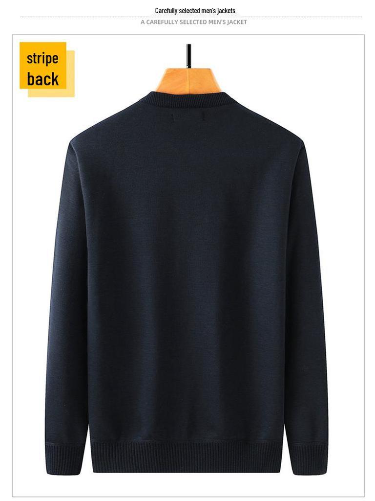 Men's Fleece-Lined Round-Neck Sweater for Autumn/Winter - Warm Knitted Base Layer for Dad or Grandpa