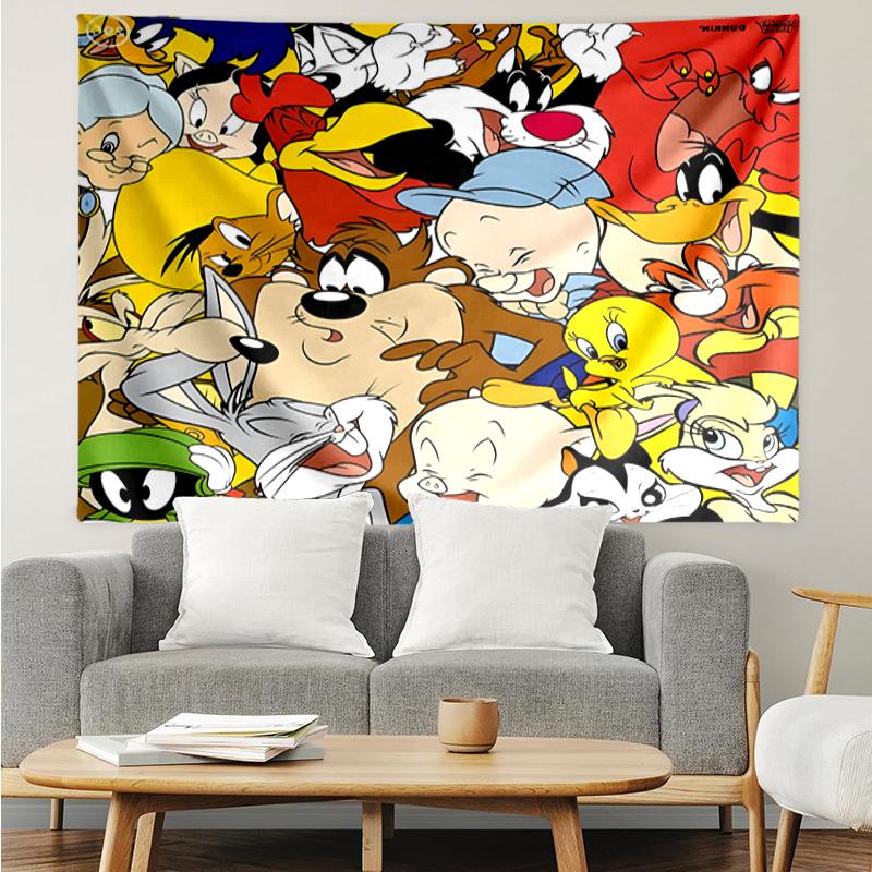 1PC Cartoon rabbit Yellow Bird K-pop music group Tapestry Accessories for Bedroom,Livingroom, dormitory Room Wall Decor Fan Birthday Gifts