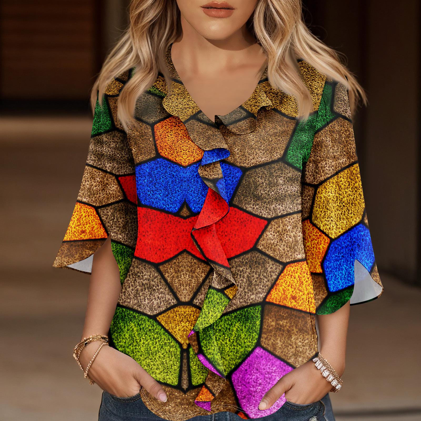 

Рубашки с рукавом 3/4 для женщин, милые топы, футболки с рисунком, блузки, повседневные базовые топы больших размеров, пуловеры XL кофейный