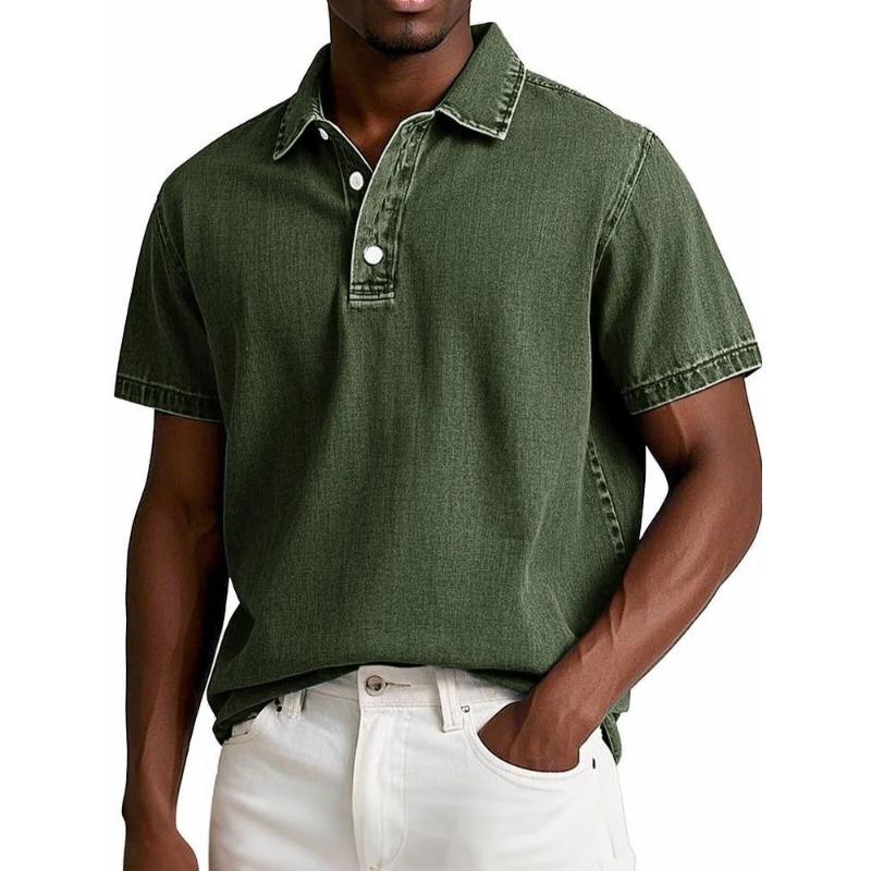 Men's Fashion Solid Color Inlaid Pattern Retro Short Sleeve Polo Shirt