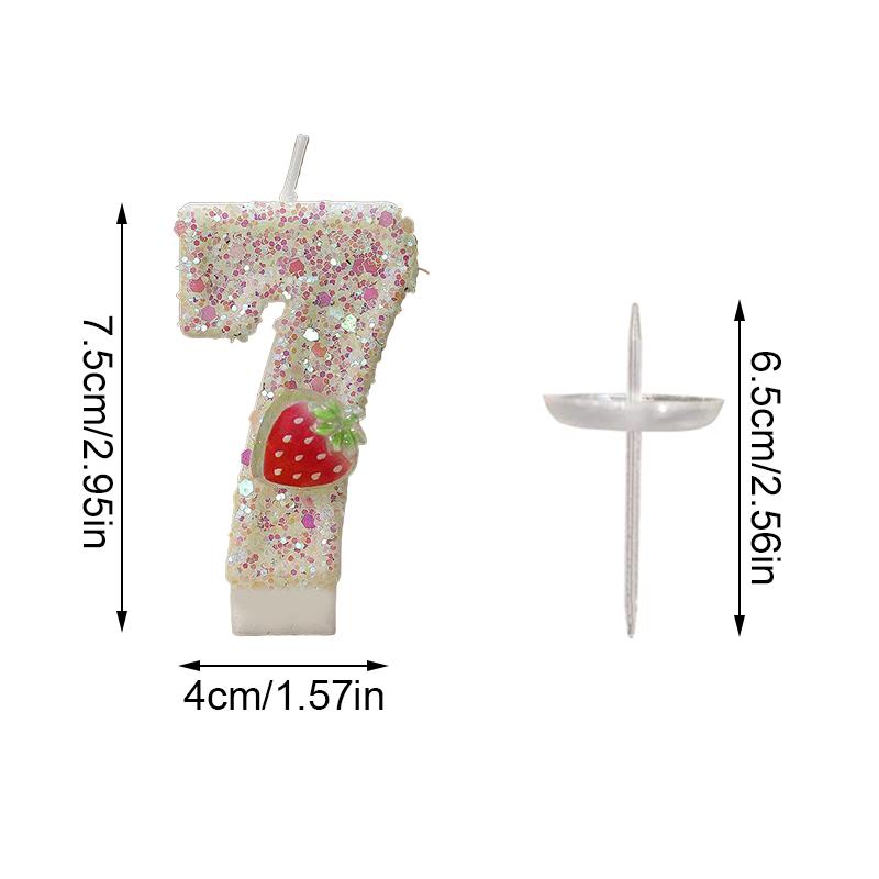 1PC Fluorescent Yellow Strawberry Number Candles 0-9 Age 0-9 Cake Toppers 7.5x4cm