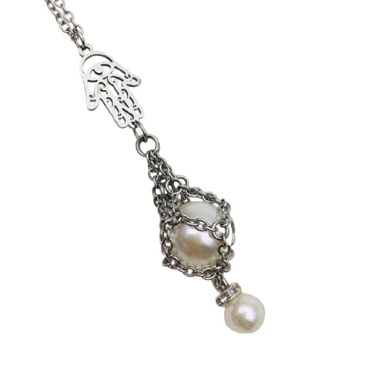 

Mesh Pocket Pendant Necklace Colorful Crystal Stone Holder Pearls Neckchains серебряный