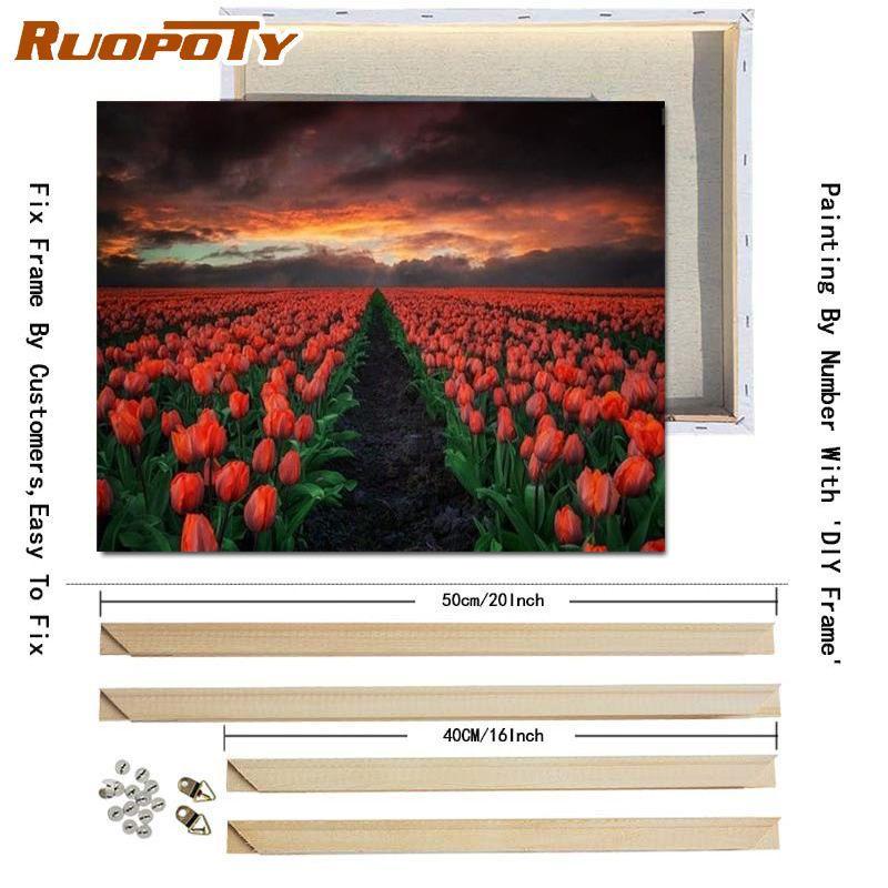 RUOPOTY Digital Painting Flower Sea Hand-Painted Wall Art Painting Unique Gifts On Canvas Sunset Pictures Home Decoration