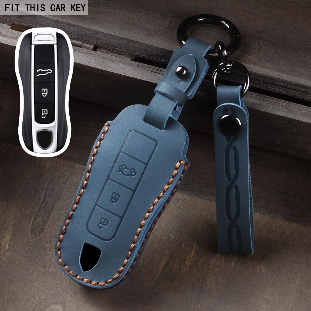 

Leather Car Key Case Fob Covers Set Shell for Porsche Panamera Spyder Carrera Macan Boxster Cayman Cayenne 911 970 981 991