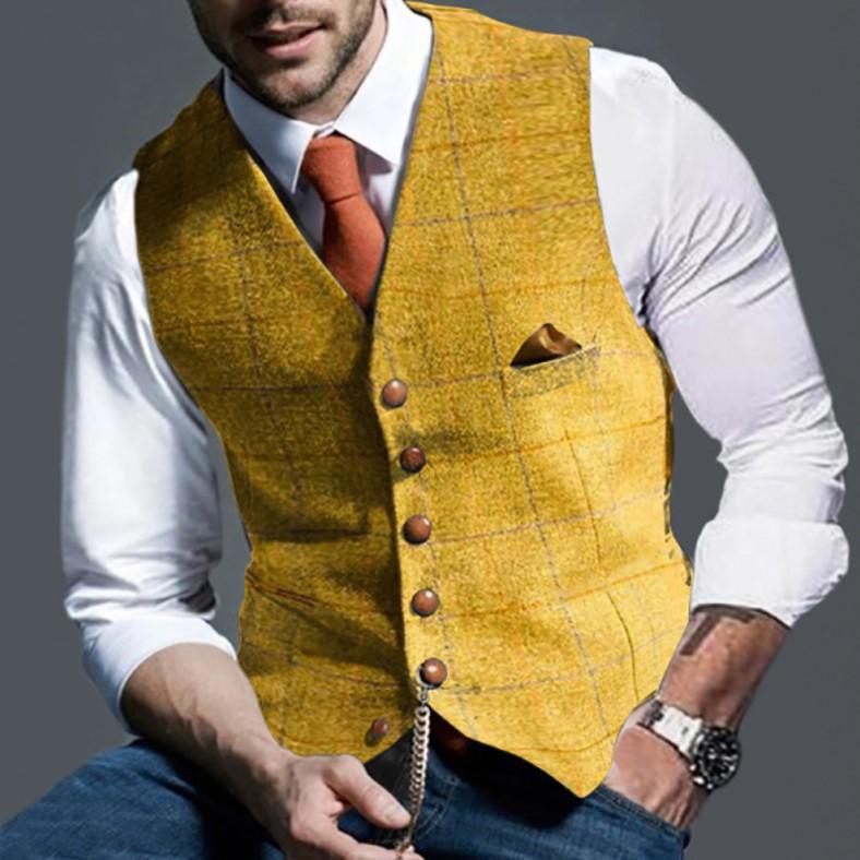 Maro Casual Gentleman Bărbați Verde Armată Vestă Carouri Jachetă Lână Moale Tweed Afaceri Veston pentru Nuntă Cavaler de Onoare