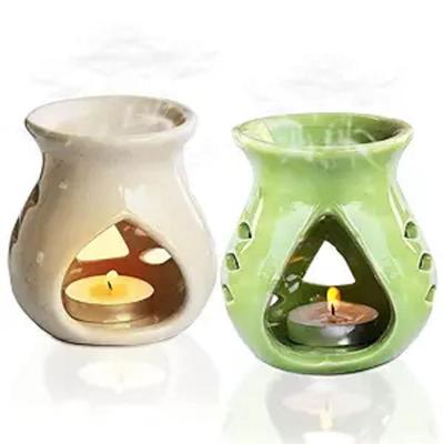 Ceramic Oil Burner Aroma Diffuser Set of 2 (Green & Off-White)