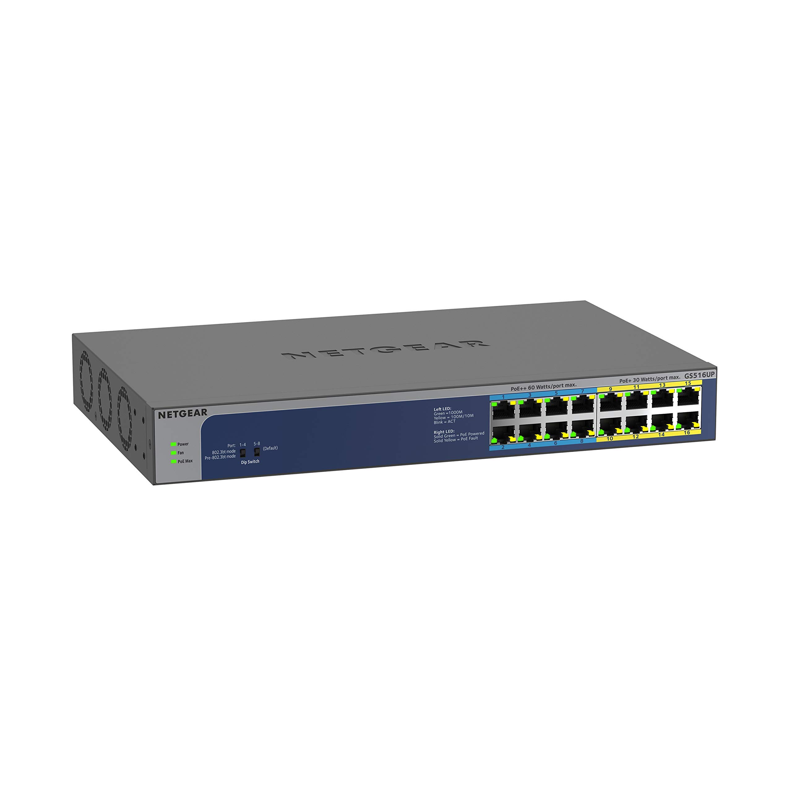 

Комутатор NETGEAR, 16 портів, 1G, металевий корпус, обмежена довічна гарантія на обладнання Некерований комутатор [Оригінальний продукт] PoE++/PoE+ (380 Вт) GS516UP-100AJS