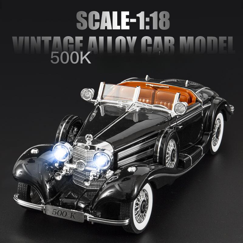 

1:18 1936 Benzs 500K Alloy Classic Car Model Diecast Metal Retro Vehicles Car Model Simulation Sound and Light Children Toy Gift чёрный