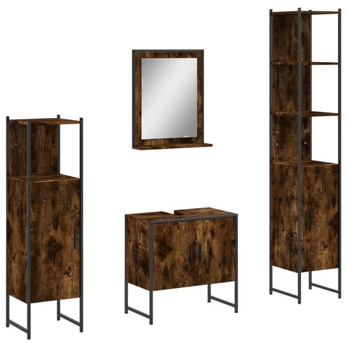 VidaXL Ensemble d'Armoires de Salle de Bain 4 pcs, Meuble-lavabo avec Étagère et Miroir, Armoire de Rangement de Toilette, 3214356