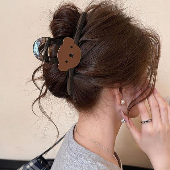 Hair Claw Cartoon Bear Cat Biscuit Design No Pressure Strong Grip Hair Clip Large Size Back Head Shark Clip Hair Accessory