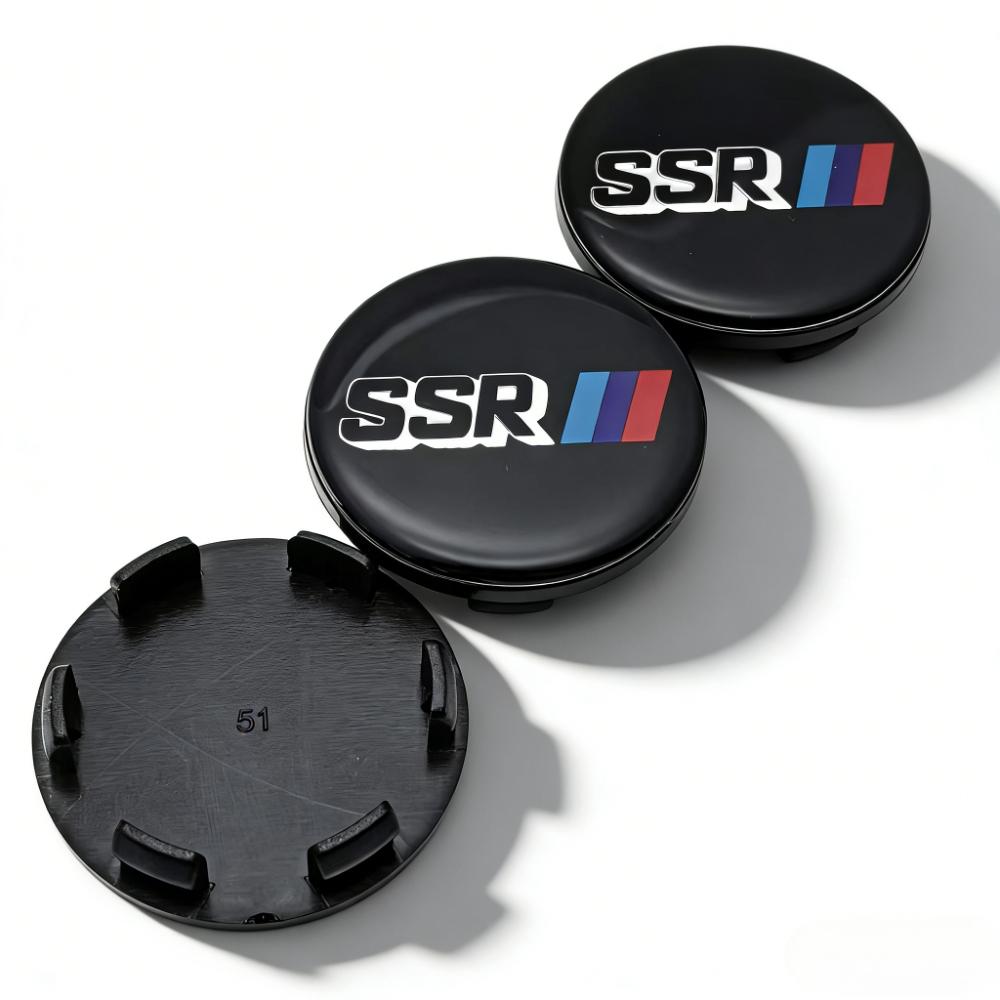 4pcs SSR Logo Emblem Car Wheel Center Caps O.D 51MM Clips 46MM Rim Hubcaps Dust Cover Wheels Hub Cap Replacement Car Accessories