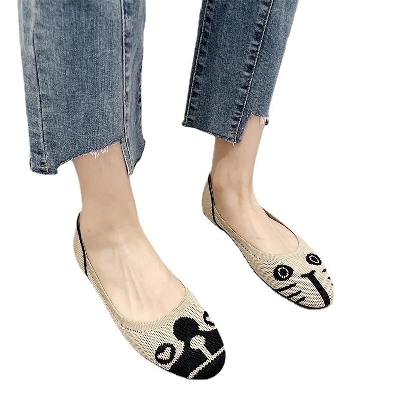 fashion Breathable  Shoes Cat and Dog Series Round Toe Shallow Mouth Single Shoe Women's Casual Comfort Knitted Shoes 2024
