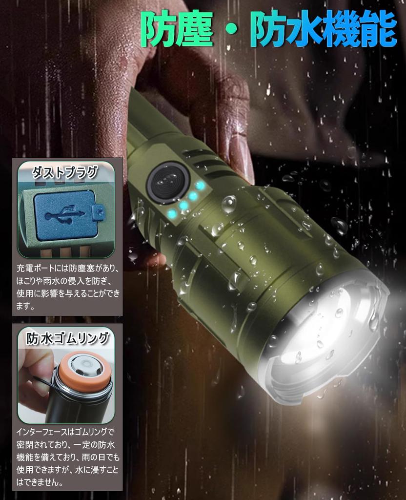 JUNHOTAI Powerful LED Flashlight with Fresnel Lens and Fire Starter 216mm X 50mm Rechargeable 5000mAh 26650 Lumens Adjustable Focal 5 Dimming 500M
