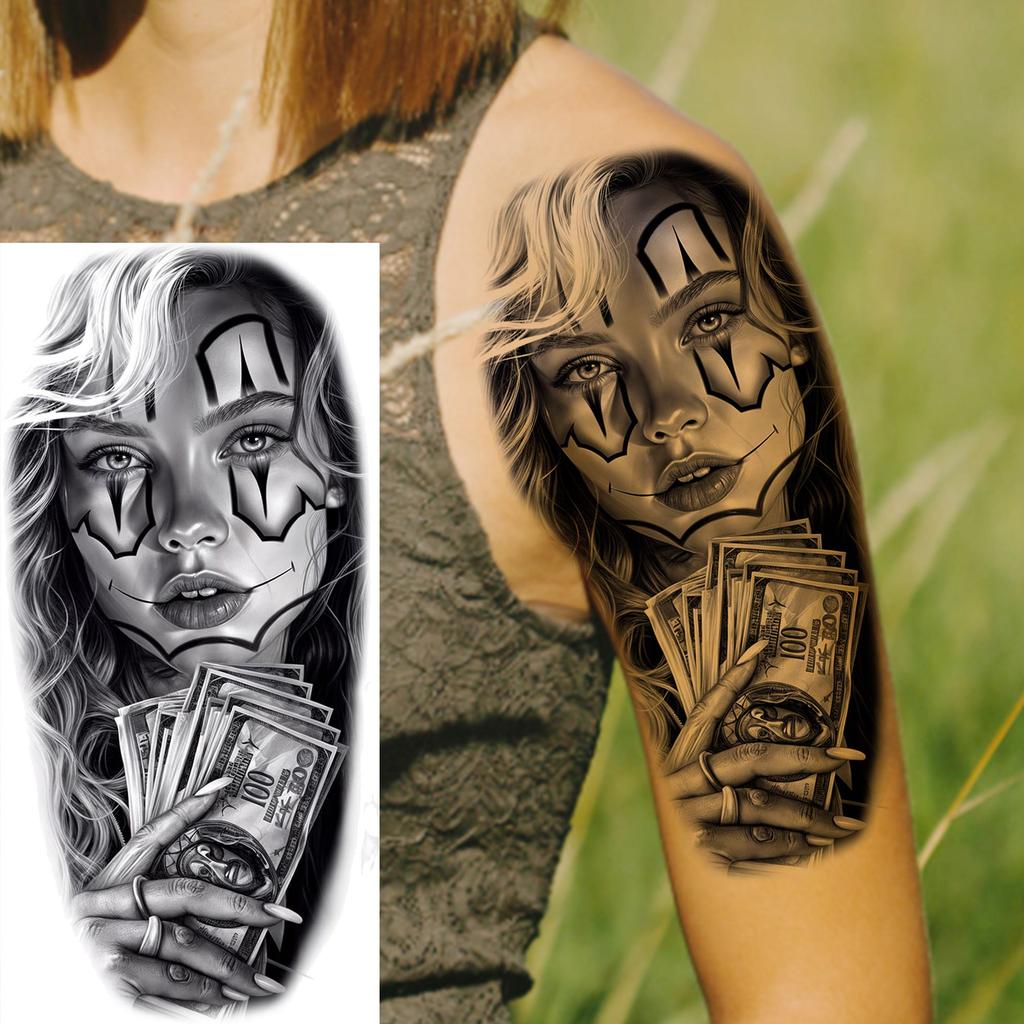 1 Sheet Full Arm Robber Gangster Temporary Tattoos For Men Women Waterproof  Tatoo Sleeve Realistic Bad Guy Fake Tattoos Sticker