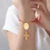 Teamer Saint Christopher Virgin Mary Emboss Heart Cross Pendant Beads Bracelet Stainless Steel Red Black Rope Chain Jewelry