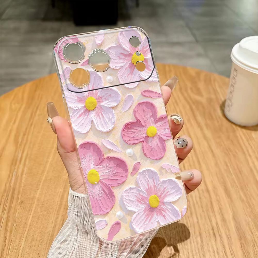 Phone Case For Iphone 7 8 6 Plus 11 12 13 14 Pro Max SE 2020 2022 Couple Rose Flower Oil Painting Clear Transparent Soft Cover