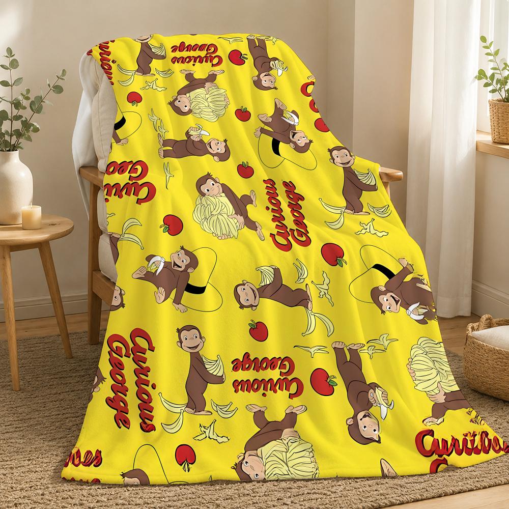 Curious George Cartoon Throw 240g flannel blanket, suitable for sofas, beds, offices, exquisite gift blankets