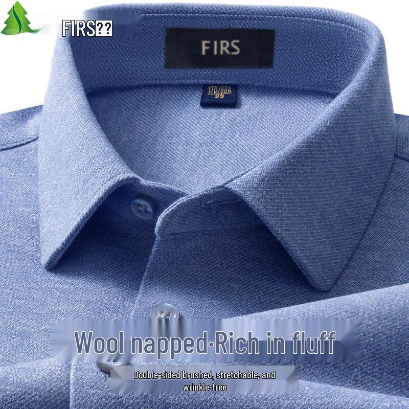 Shanshan Men's Wool Blend Brushed Wrinkle-Free Long Sleeve Shirt