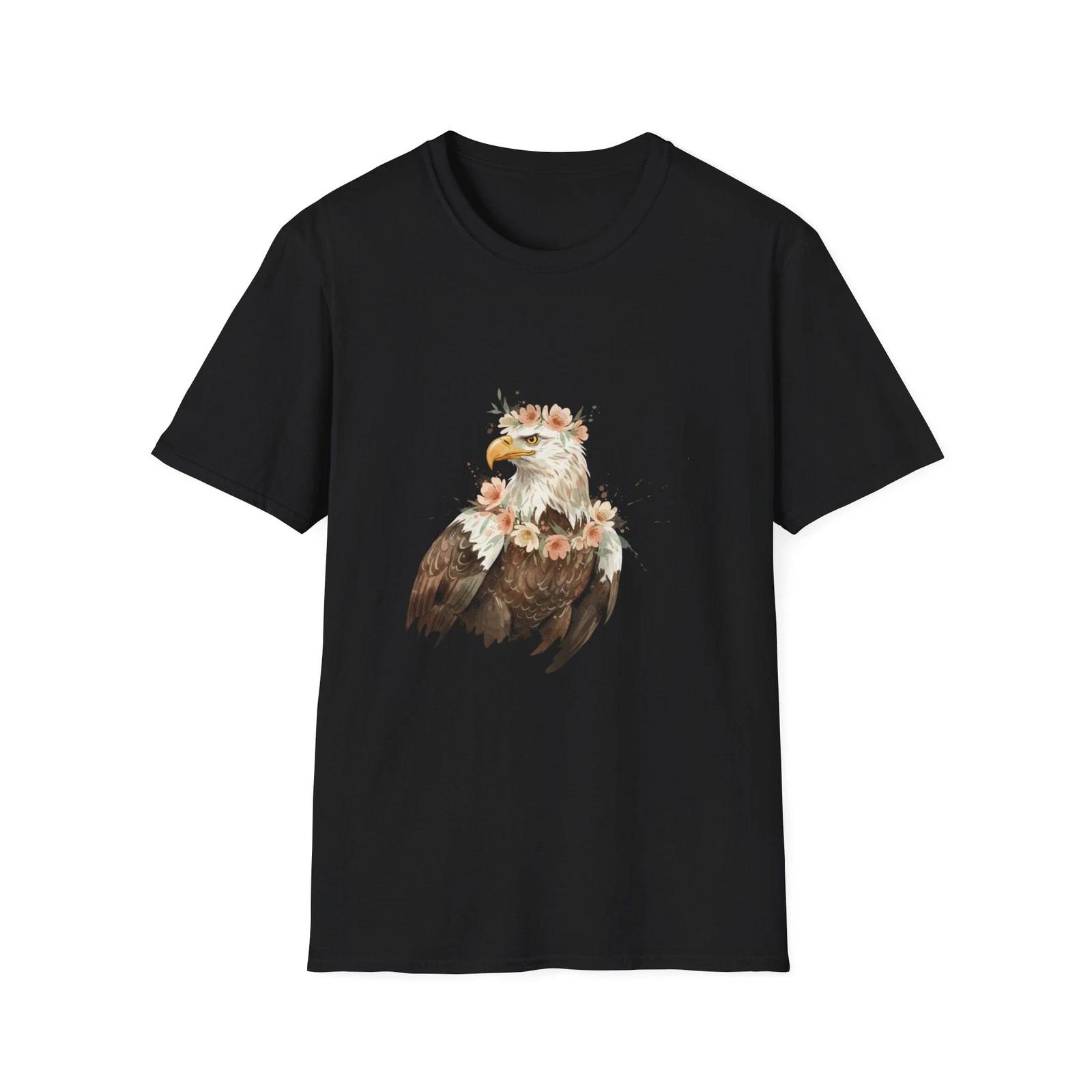 Eagle Floral Watercolor Nature Black Tee Nature Aesthetic T-Shirt M