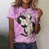 Summer Kitten Pattern 3D Printed Loose Casual Round Neck Short Sleeved T-Shirts Women’s