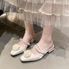 Fashion Mules For Women 2025 String Bead Square heel Cover Toe Low High-Heeled Shoes Lady Flower Ladies' Slippers Block Slides Floral
